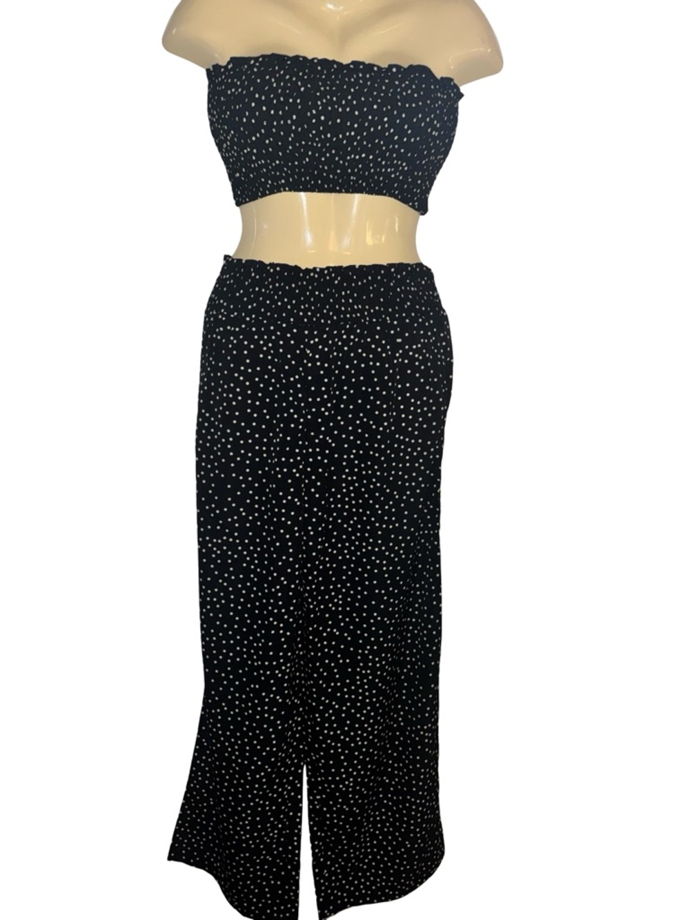 SHEIN Black White Polka Dot Smocked Wide Leg top and Pant Set